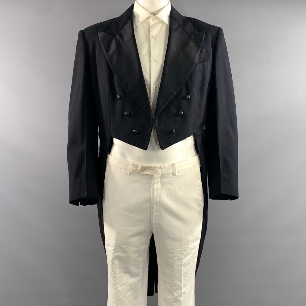 RICHMAN BROTHERS Chest Size 44 Black Wool Blend Tails Sport Coat